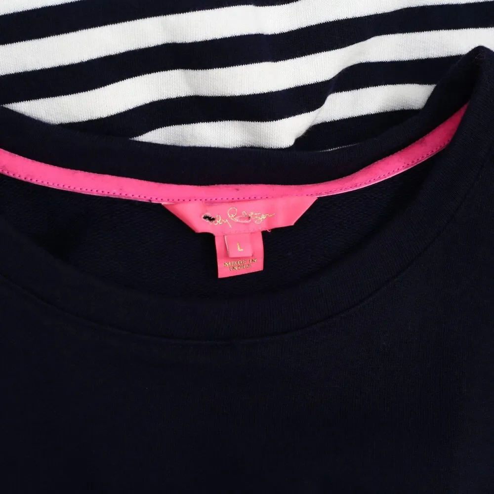 Lilly Pulitzer Long Sleeves Pullover Mini Dress Stripe Printed Cotton L 288586